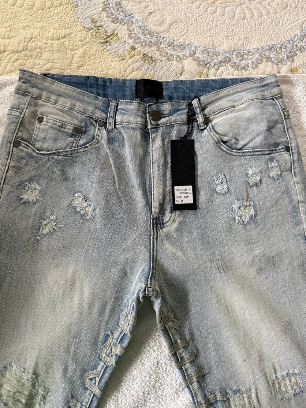 Men's Skinny Distressed Light Wash Jeans - Brand: (unbranded)